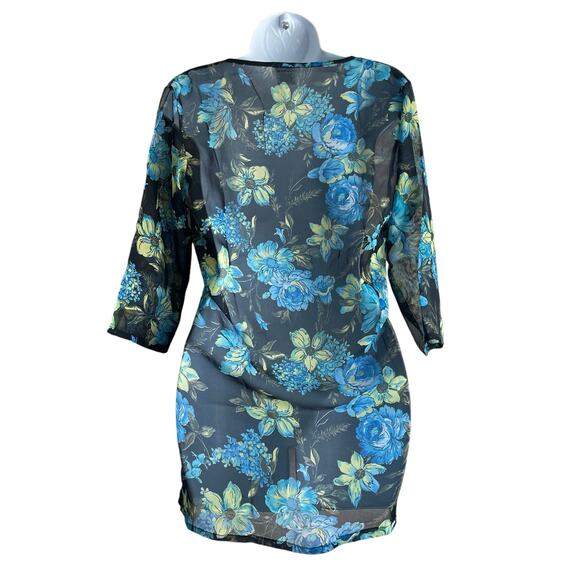 Rima Beachworld Women Top S Blue Floral Light Sheer Beachy Coverup Tropical Boho - Picture 3 of 8